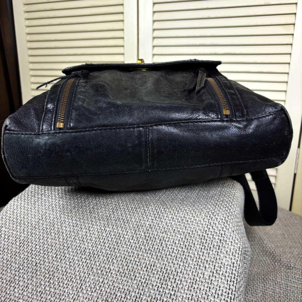 Vintage Y2K Fossil Black Leather Turn Lock Crossbody Tote Shoulder Bag Purse - Picture 4 of 6